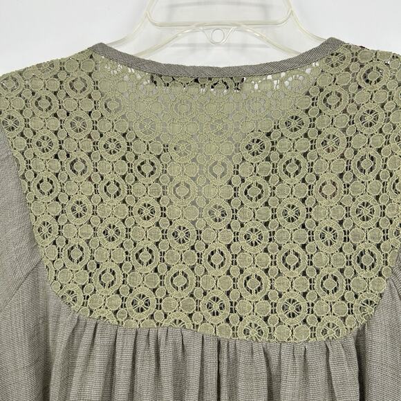 Azel Hazel Hazel Haze Boho Crop Top Green Lace Embroidered 3/4 Sleeve Size M - Picture 6 of 9
